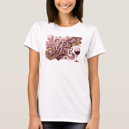 レッド・イエス・ワイン・テキストデザイン Tシャツ (正面)