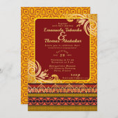 レッド&イエローケンテ結婚式招待状金ゴールドデザイン 招待状 (正面/裏面)