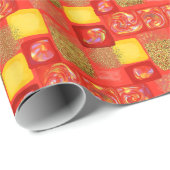 レッド&イエロースクエアハウスグリッターオパール ラッピングペーパー (ロールコーナー)