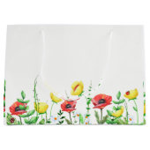 レッド&イエローポピーフローラデザイン ラージペーパーバッグ (正面)