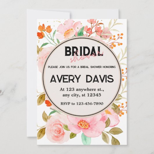 レッド、イエロー、ピンクローズブライダルシャワー 招待状 (正面)