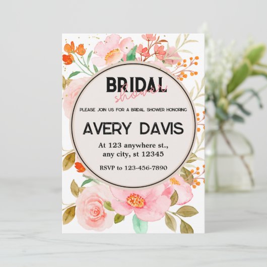 レッド、イエロー、ピンクローズブライダルシャワー 招待状 (スタンド正面)