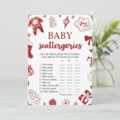 レッド ウィンター クリスマス ベビー シャワー Scattegories ゲーム 招待状 (スタンド正面)