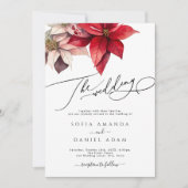 レッド ウォーターカラー ウィンター フローラル ウェディング 招待状 (正面)