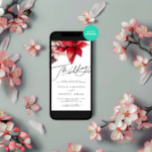 レッド ウォーターカラー ウィンター フローラル ウェディング 招待状