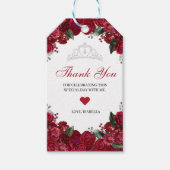 レッド&エレガントシルバーフローラサンキューメッセージカード ギフトタグ (正面)