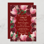 レッド&エレガント赤面ピンクローズバーガンディ結婚ズ 招待状 (正面/裏面)