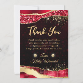 レッド&エレガント金ゴールドグリッターグラムティアーズキンセアニェラ サンキューカード