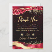 レッド&エレガント金ゴールドグリッターグラムティアーズスウィート16 サンキューカード (正面)