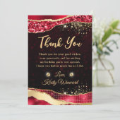レッド&エレガント金ゴールドグリッターグラムティアーズ誕生日 サンキューカード (スタンド正面)