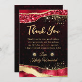 レッド&エレガント金ゴールドグリッターグラムティアーズ誕生日 サンキューカード (正面/裏面)