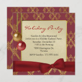 レッド&エレガント金ゴールドトーンホリデーパーティー招待状 招待状 (正面/裏面)