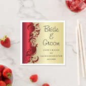 レッド&エレガント金ゴールドフロリ結婚ッドデザイン スタンダードカクテルナプキン (インサイチュ)