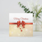 レッド&エレガント金ゴールドメリークリスマスボウ シーズンカード (スタンド正面)