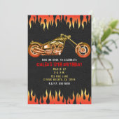 レッド&オレンジファイヤーフレイムオートバイバイク誕生日 招待状 (スタンド正面)