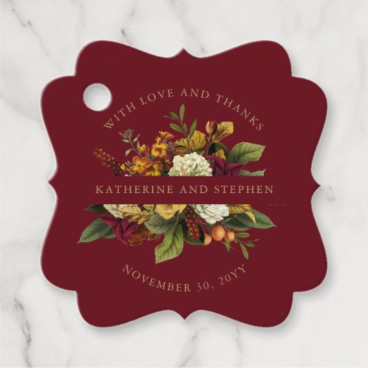 レッド |オレンジフローラブーケと愛と感謝してい フェイバータグ (正面)