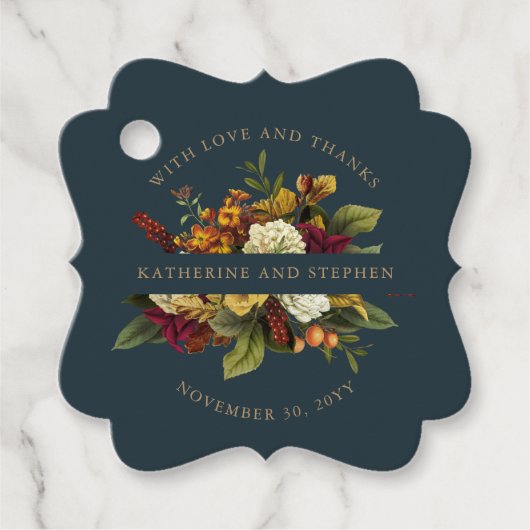 レッド |オレンジフローラブーケと愛と感謝していF付き フェイバータグ (正面)