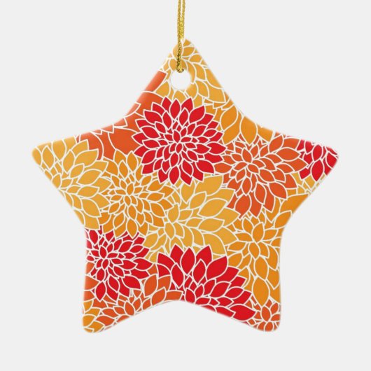 レッド&オレンジヴィンテージオリエンタルフローラデザイン セラミックオーナメント (正面)