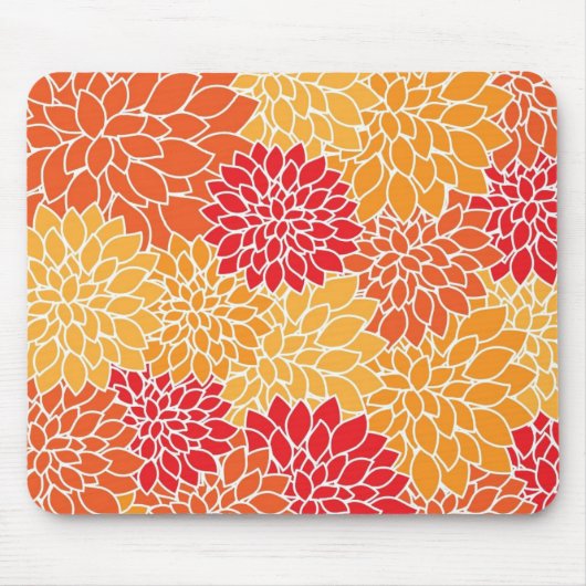 レッド&オレンジヴィンテージオリエンタルフローラデザイン マウスパッド (正面)