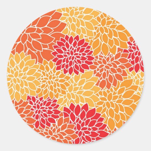 レッド&オレンジヴィンテージオリエンタルフローラデザイン ラウンドシール (正面)