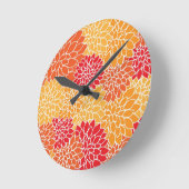 レッド&オレンジヴィンテージオリエンタルフローラデザイン ラウンド壁時計 (傾斜)