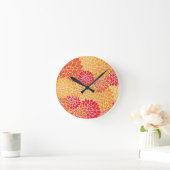 レッド&オレンジヴィンテージオリエンタルフローラデザイン ラウンド壁時計 (ホーム)