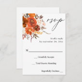 レッド&オレンジ秋フローラノミールRSVP 出欠カード (正面/裏面)