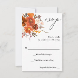 レッド&オレンジ秋フローラノミールRSVP 出欠カード