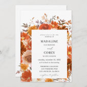 レッド&オレンジ秋結婚フローラ 招待状 (正面/裏面)