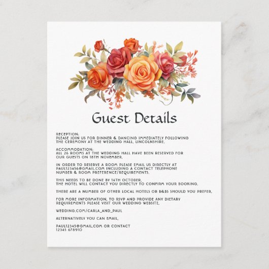 レッド、オレンジ、セージフローラゲスト詳細 エンクロージャーカード (正面)