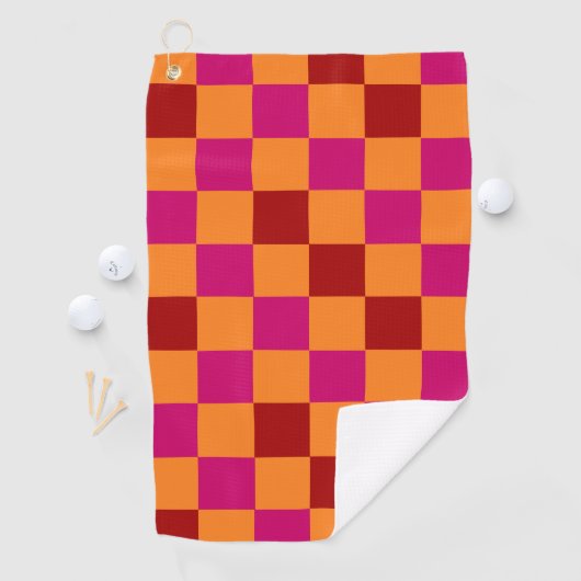 レッド オレンジ ピンク チェッカーパターン デザイン ゴルフタオル (インサイチュ)