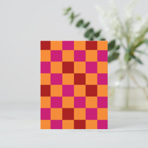 レッド オレンジ ピンク チェッカーパターン デザイン ポストカード