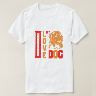 レッド＆オレンジ I LOVE MY DOG 太字のタイポグラフィと犬のデザイン Tシャツ