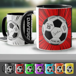 レッド オーダーメイド サッカーボール 誕生日 年齢 名前 マグカップ