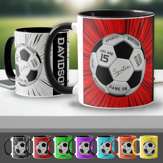 レッド オーダーメイド サッカーボール 誕生日 年齢 名前 マグカップ