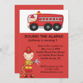 レッド·カウト·ファイアマン·ボーイズ誕生日招待状 招待状 (正面/裏面)