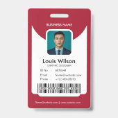 レッド | カスタマイズ可能な従業員ID会社セキュリティ バッジ (正面)