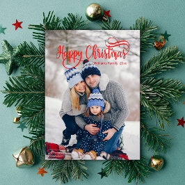 レッド+カリグラフィーが華やかなクリスマスの家族写真 ノートカード