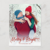 レッド カリグラフィー クリスマス メリー アンド ブライト 写真 ポストカード (正面)