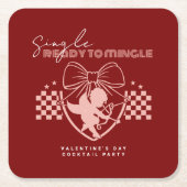 レッド・キューピッド・シングルズ・バレンタインデーパーティー スクエアペーパーコースター (正面)