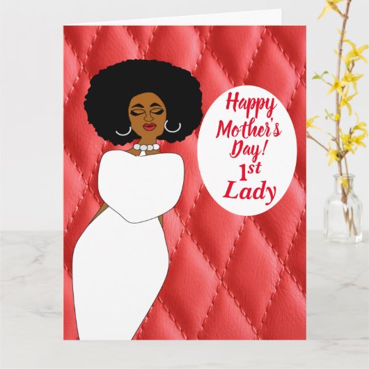 レッド・キルティング・アフリカ・アメリカ人1stレディーマザー・デイ カード (黄色い花)