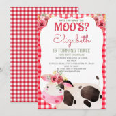 レッド ギンガム 牛の誕生日 ファーム 動物 バーンヤード 招待状 (正面/裏面)
