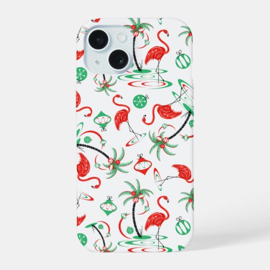 レッド クリスマス フラミンゴ Multi iPhone 15ケース (裏面)
