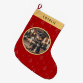 レッド クリスマス 犬 名前 記念 ラージクリスマスストッキング (正面 (吊り時))