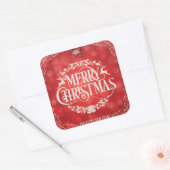 レッド&クリームクリスマス&新年の挨拶 スクエアシール (封筒)
