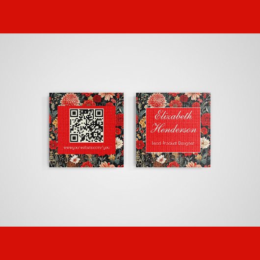 レッド&クリームダークフローラスクエアコールカード コーリングカード