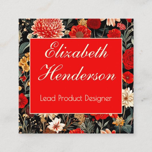 レッド&クリームダークフローラスクエアコールカード コーリングカード (正面)