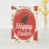 レッド&クリームフローラバニーイースターエッグ、イースター カード (黄色い花)