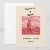 レッド&クリームミニマモダンリストおもしろいレトロ結婚ズ 招待状 (正面/裏面)