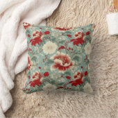 レッド、クリーム、グリーンフローラChinoiserie クッション (ブランケット)